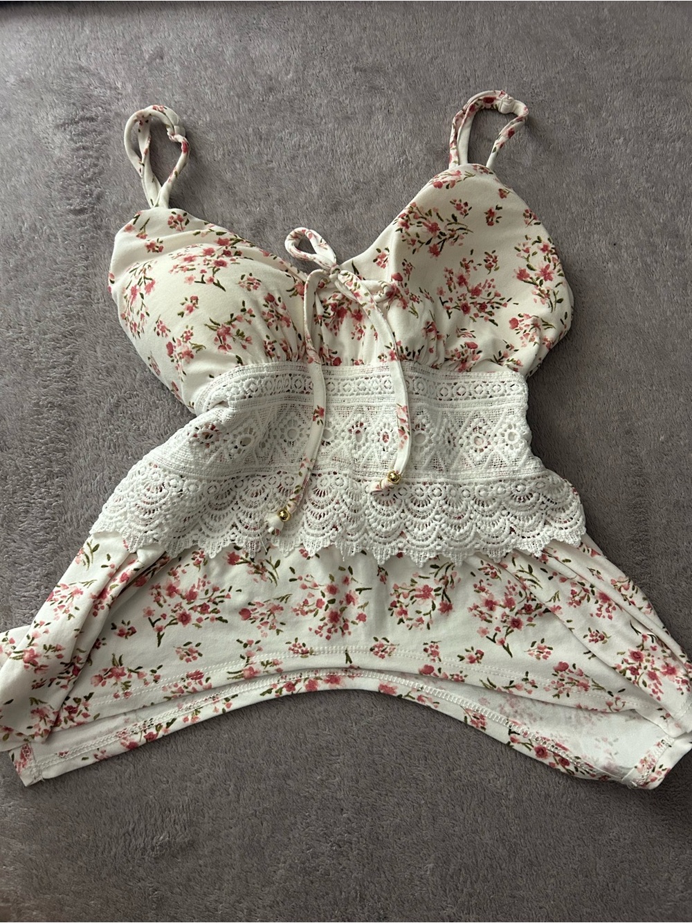 Derek Heart Cream Tank Top with Pink Floral Print